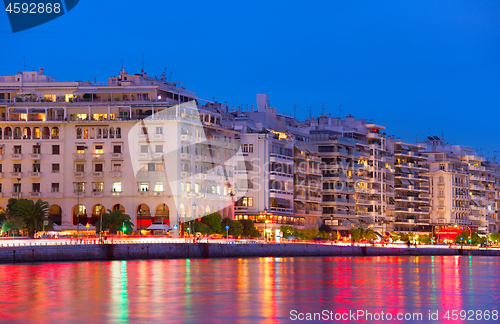 Image of Thessaloniki quay at twilight, Greece