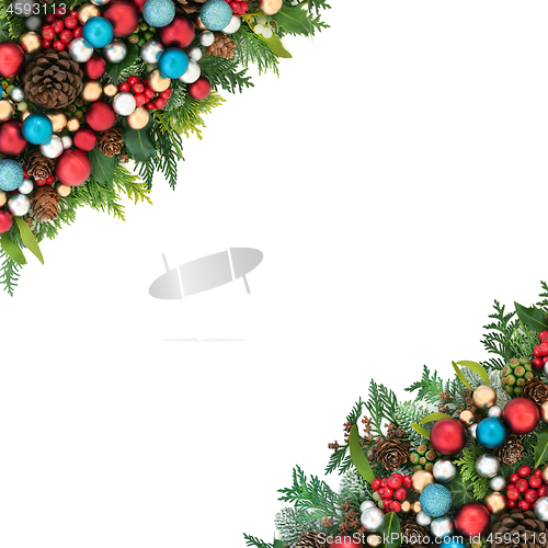 Image of Christmas Background Border with Flora and Baubles