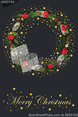 Image of Merry Christmas Wreath with Gold Stars