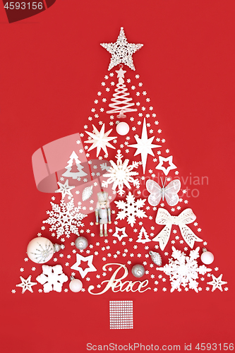 Image of Abstract Christmas Tree on Red Background