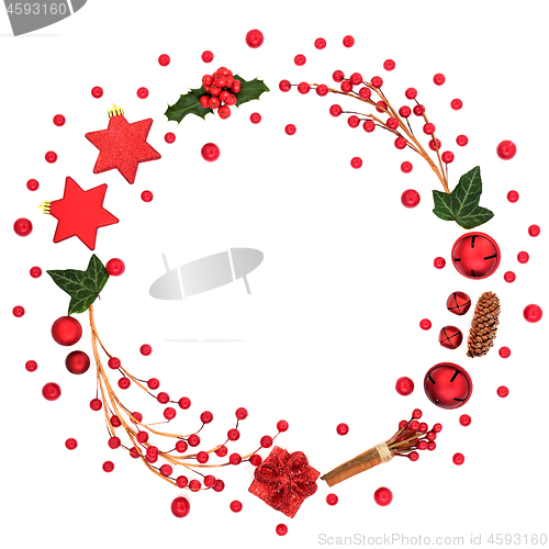 Image of Abstract Christmas Wreath with Flora and Baubles