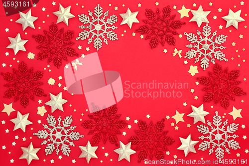 Image of Christmas Star and Snowflake Background Border