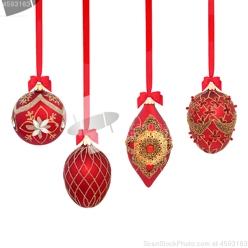 Image of Christmas Tree Red and Gold Bauble Decorations