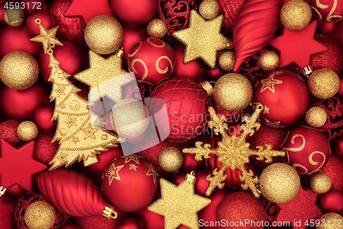 Image of Red and Gold Christmas Tree Bauble Decorations