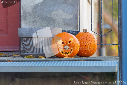 Image of Two Carved Pumpkins