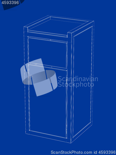 Image of 3D wire-frame model of garbage container
