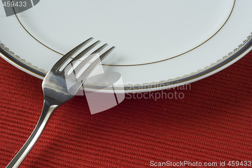 Image of fork and porcelain plate