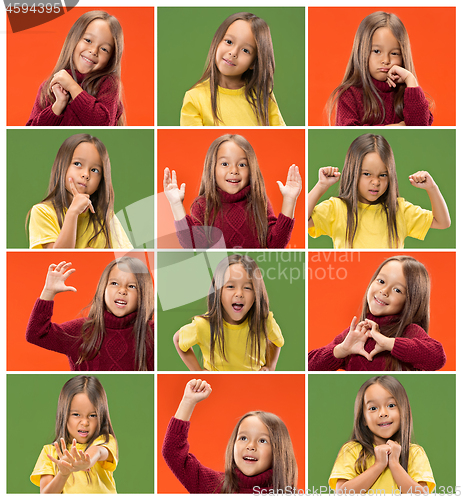 Image of The collage of different human facial expressions, emotions and feelings of young teen girl.