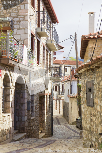 Image of Picturesque cobbled street in Arachova in Greece