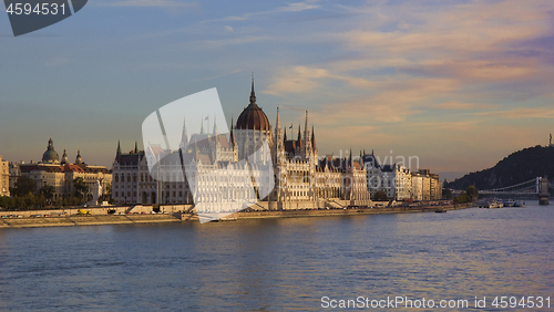 Image of Hungarian Parliament Building in Budapest at sunset