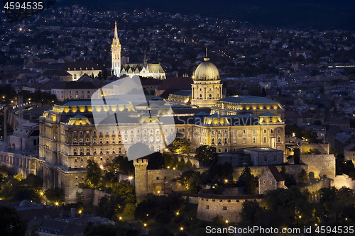 Image of Buda Castle at night on Castle Hill in Budapest, Hungary