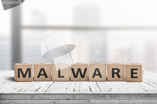 Image of Malware message sign made of wood