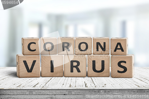 Image of Corona virus alert message on a worn wooden desk