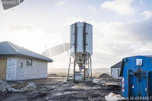 Image of Silo at a construction area with new houses