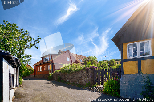 Image of Idyllic danish street with old buildings in vintage colors