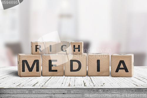 Image of Rich media word sign on a wooden desk