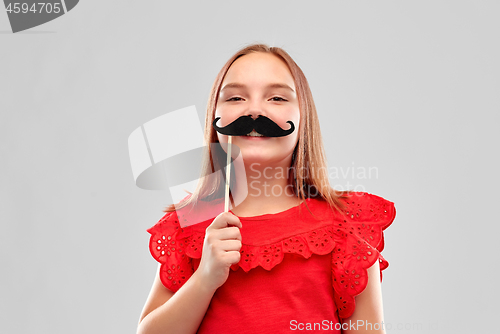 Image of beautiful smiling girl with big black moustaches