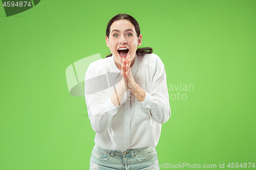 Image of Winning success woman happy ecstatic celebrating being a winner. Dynamic energetic image of female model