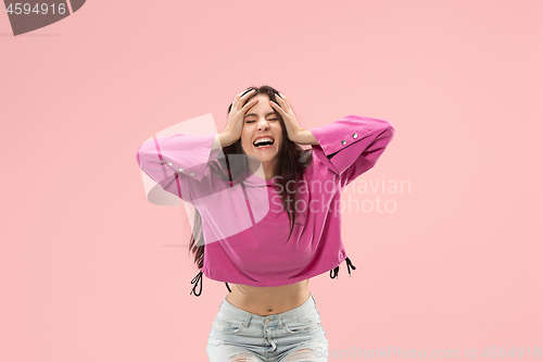 Image of Winning success woman happy ecstatic celebrating being a winner. Dynamic energetic image of female model