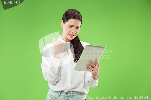 Image of Businesswoman with laptop. Love to computer concept.