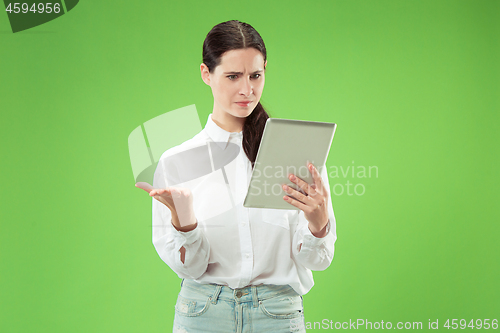 Image of Businesswoman with laptop. Love to computer concept.