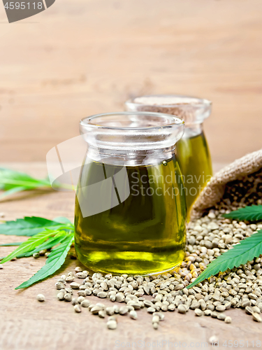 Image of Oil hemp in two jars with sheet on board