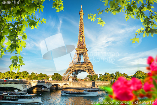 Image of Bridge Iena and flowers