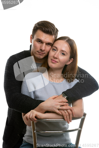 Image of Portrait of a happy young couple on a white background