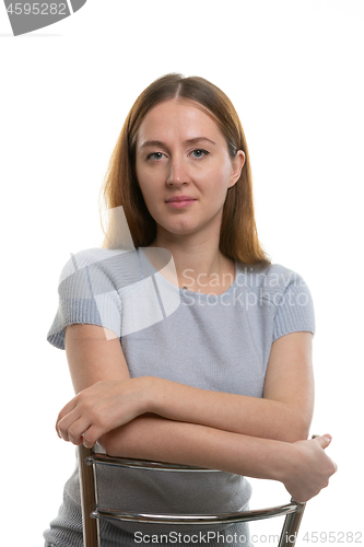 Image of Portrait of a young pretty Girl of European type on a white background