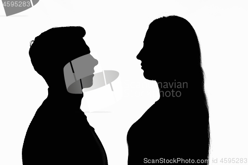 Image of Contour portrait of two people looking at each other