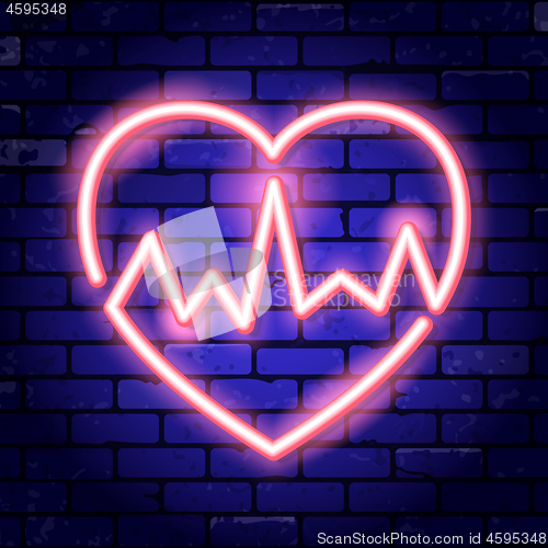 Image of Heart with Cardiogram Neon Signboard