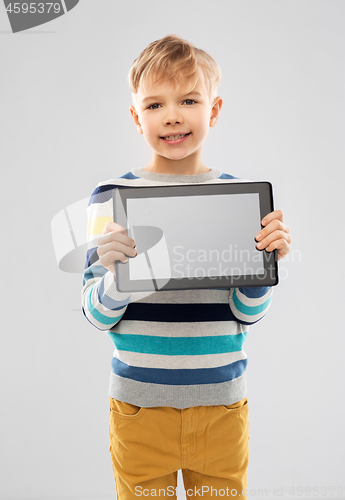 Image of boy showing blak screen of tablet pc computer