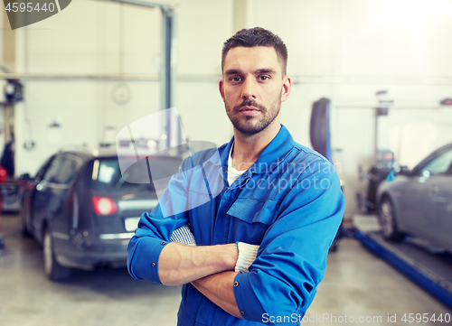 Image of auto mechanic man or smith at car workshop