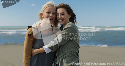 Image of Women Smiling And Enjoying Life at Beach