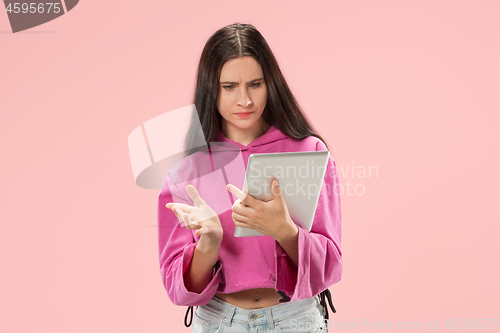 Image of Businesswoman with laptop. Love to computer concept.