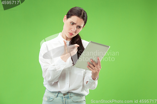 Image of Businesswoman with laptop. Love to computer concept.