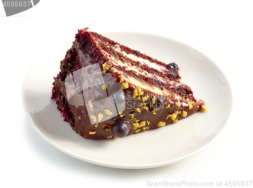 Image of piece of chocolate and blackcurrant cake