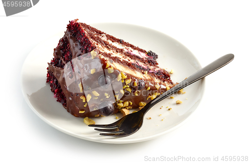 Image of piece of chocolate and blackcurrant cake