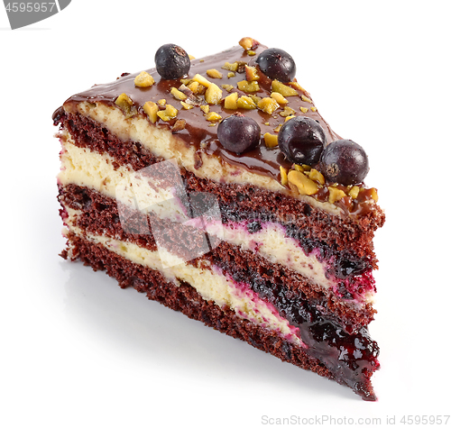 Image of piece of chocolate and blackcurrant cake