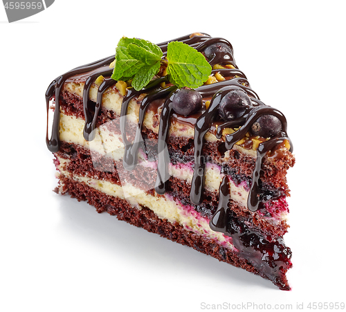 Image of piece of chocolate and blackcurrant cake