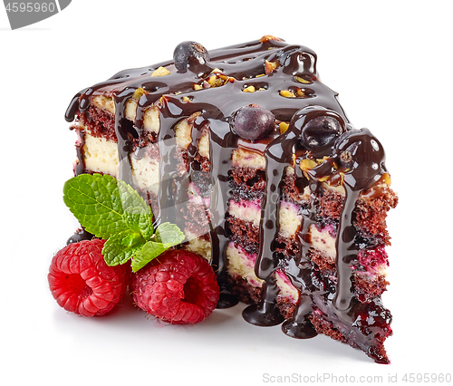 Image of piece of chocolate and blackcurrant cake