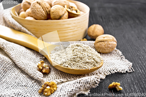 Image of Flour walnut in spoon on burlap