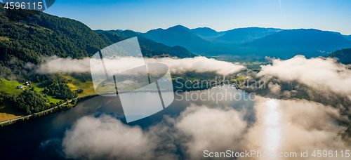 Image of Aerial Beautiful Nature Norway over the clouds.