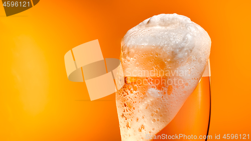 Image of Lager beer settles in the glass with a white cap of foam