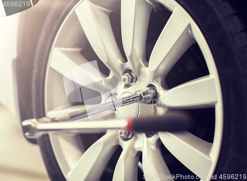 Image of screwdriver and car wheel tire