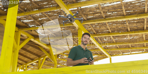 Image of Man Operating Drone By The Sea