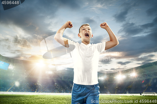 Image of Young boy as winner at stadium