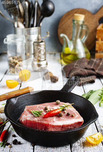 Image of raw meat in pan