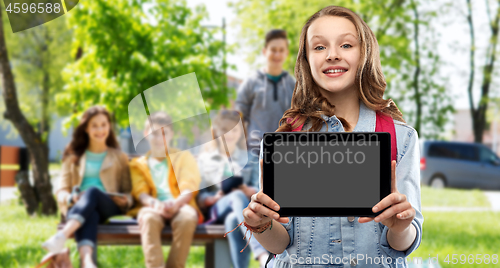 Image of student girl with school bag and tablet computer