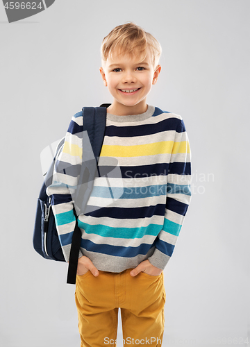 Image of smiling student boy or schoolboy with school bag